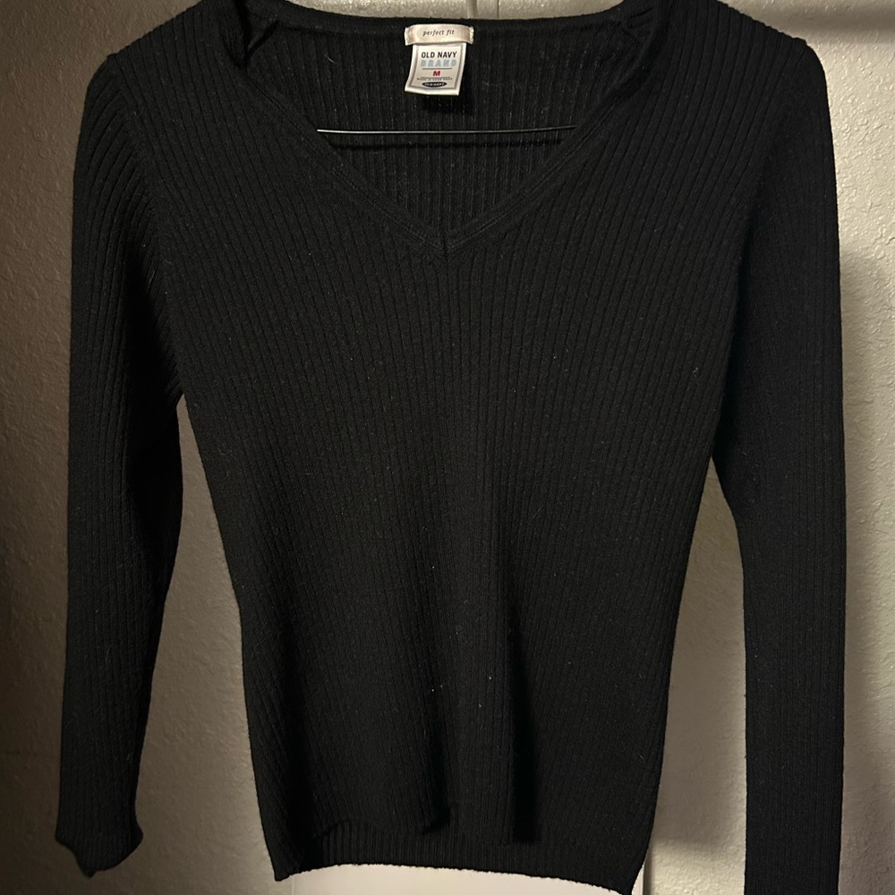 Black V-Neck Ribbed Sweater